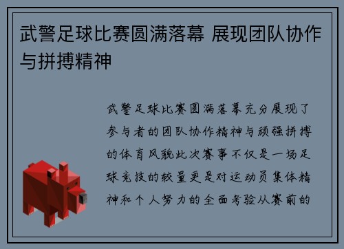 武警足球比赛圆满落幕 展现团队协作与拼搏精神