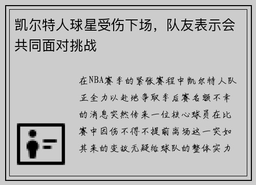 凯尔特人球星受伤下场，队友表示会共同面对挑战
