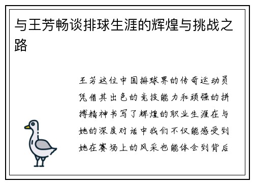 与王芳畅谈排球生涯的辉煌与挑战之路
